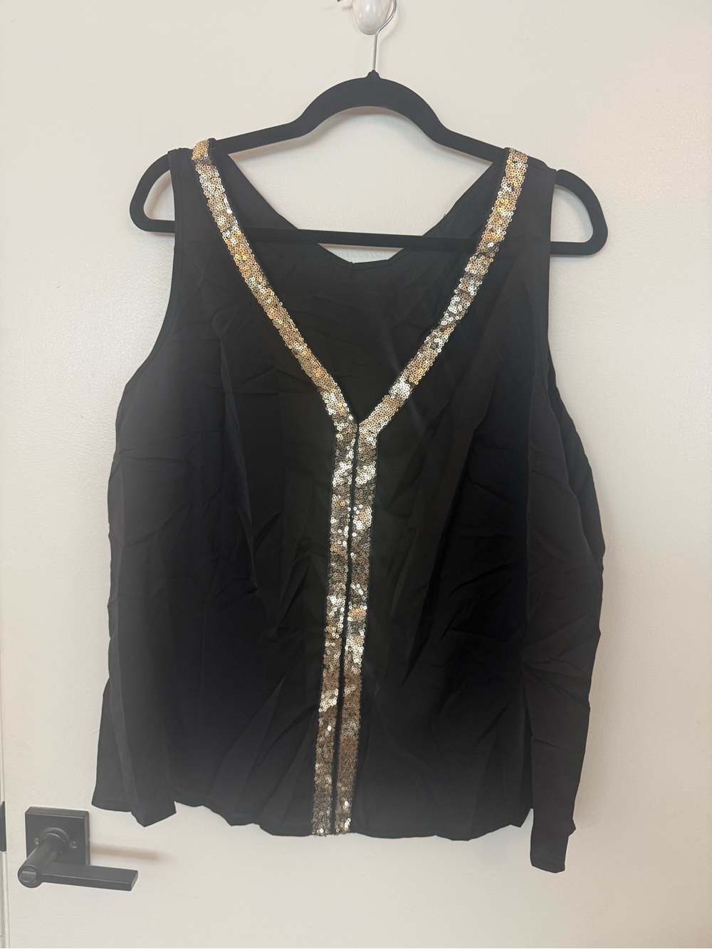 Black and Gold Sequin Sleeveless Women's Top